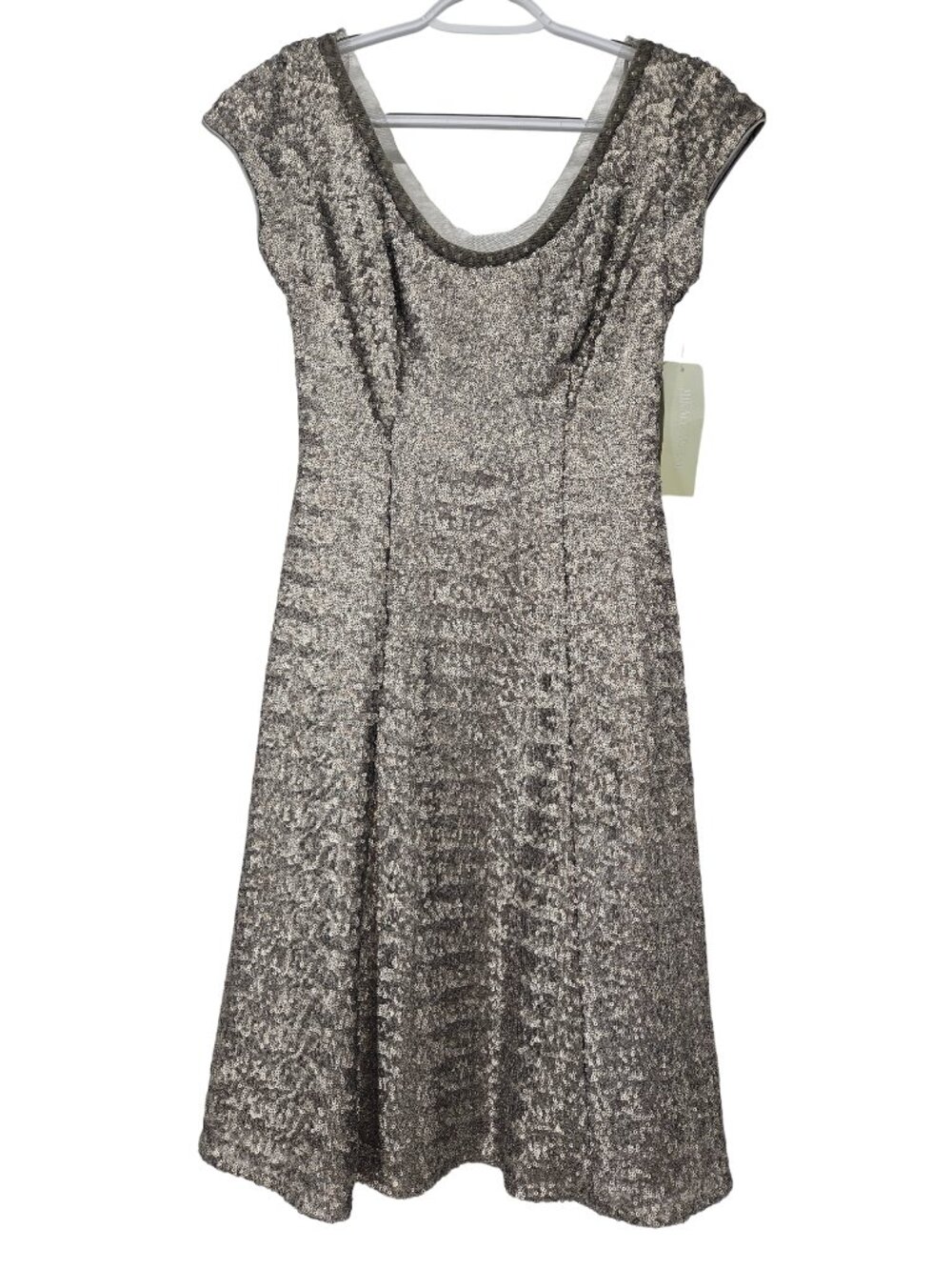 Mikael Aghal Sequin Fit & Flare Cocktail Dress Silver Women's Size 0 NEW Formal